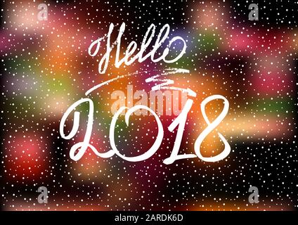 Hallo 2018. Neujahr 2018. Grußkarte, Einband und Banner für das neue Jahr. Neues Jahr der Lichter. Schnee Stock Vektor