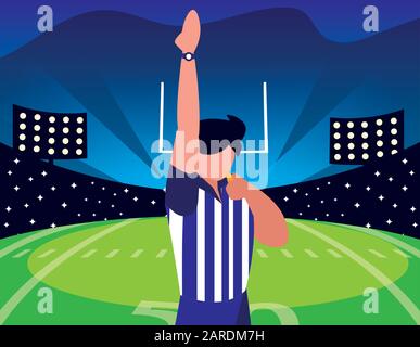 American Football Schiedsrichter mit der Hand nach oben auf dem Design der Stadionvektorillustration Stock Vektor