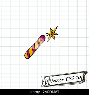 Stil der Kinderzeichnung. Zeichnung von Doodle auf einem Notizbuchblatt. Petard Stock Vektor
