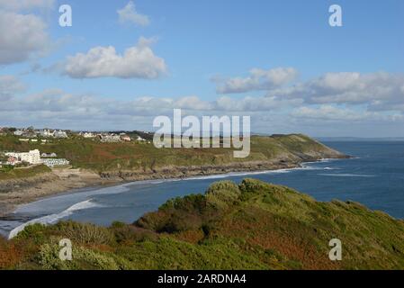 Blick auf die Bucht von Langland auf der Halbinsel Gower bei Swansea in Wales, Großbritannien Stockfoto