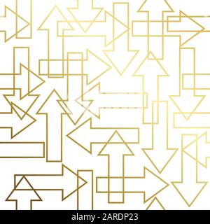 Goldene Textur Gold Nahtloser Pfeil Geometrisches Muster Kreuzung goldener Hintergrund Vektor nahtloses Muster. Stock Vektor
