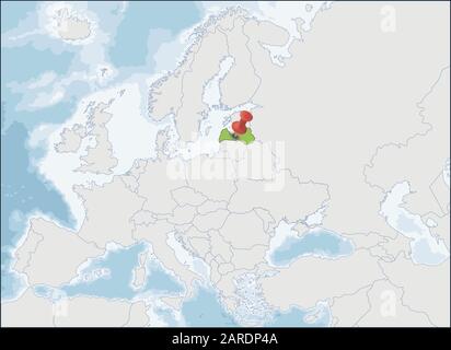 Lage der Republik Lettland auf der Europakarte Stock Vektor