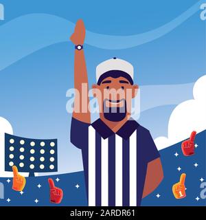 American Football Schiedsrichter mit der Hand nach oben auf dem Design der Stadionvektorillustration Stock Vektor
