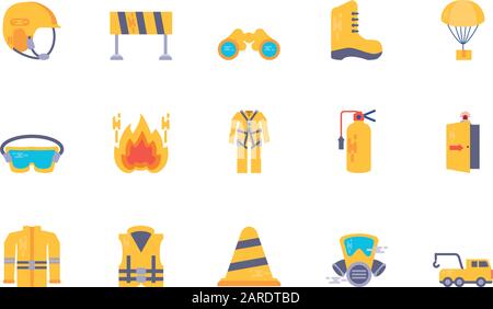 Icon Set Design, Notfallrettung Rettungsdienst Notruf 11 Gefahr helfen Sicherheit und Hilfe Thema Vektor-Illustration Stock Vektor