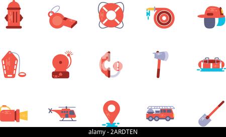 Icon Set Design, Notfallrettung Rettungsdienst Notruf 11 Gefahr helfen Sicherheit und Hilfe Thema Vektor-Illustration Stock Vektor