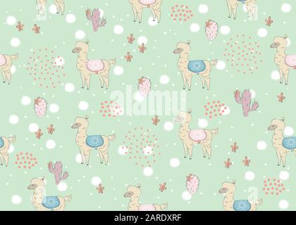 Cute nahtlose Muster mit Hand gezeichnet Paar von Alpakas. Valentinstag Urlaub. Zarte süße Design auf weißem Hintergrund. Ideal für Karten, Dekor, sw Stock Vektor