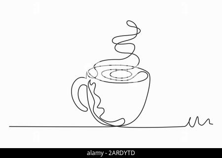 Durchgängige Linienkunst oder Eine Strichzeichnung von heißem Kaffee und Rauch, EINE Tasse Kaffee-Zeichnung Konzept. Vektordarstellung. Stock Vektor