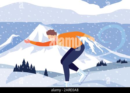 Man üben Eiskunstlauf mit landschaft von winter Vector Illustration Design Stock Vektor