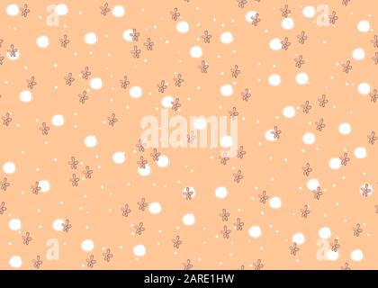Nahtlose gepunkteten Muster mit gruppierten Punkte und Blumen. Pastell Farbe Orange Design. Minimalismus. Vector Illustration Stock Vektor