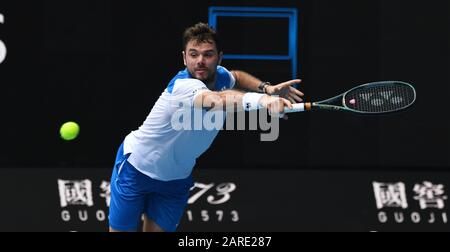 Melbourne Park Australian Open Day 8 27/01/20 Stan Wawrinka (SUI) gewinnt Spiel der vierten Runde Foto Roger Parker International Sports Fotos Ltd Stockfoto