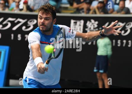 Melbourne Park Australian Open Day 8 27/01/20 Stan Wawrinka (SUI) gewinnt Spiel der vierten Runde Foto Roger Parker International Sports Fotos Ltd Stockfoto