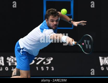 Melbourne Park Australian Open Day 8 27/01/20 Stan Wawrinka (SUI) gewinnt Spiel der vierten Runde Foto Roger Parker International Sports Fotos Ltd Stockfoto