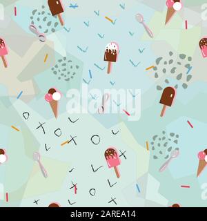 Nahtlose Eis mit Schaufeln Muster. Bunte künstlerische Gestaltung. Für Hintergründe, Tapeten, Stoff, Drucke, Textilien, Verpackung, Karten, Abdeckung. Vecto Stock Vektor