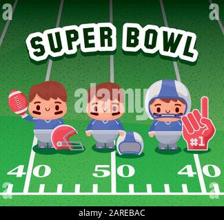 Spieler über Felddesign, Super Bowl american Football Sport Hobbywettbewerb Spieltraining Ausrüstung Tournement und Spielthema Vector Illustration Stock Vektor