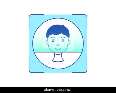 Gesichtserkennung, Symbol. Biometrisches Abtastsystem für den menschlichen Kopf, Schnittstelle zur Personenidentifikation. Face-ID-Technologie. Systemerkennung und Verif Stock Vektor