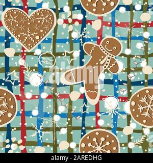 Cute Winter nahtlose Muster mit Lebkuchen Cookies. Vector Illustration. Stock Vektor