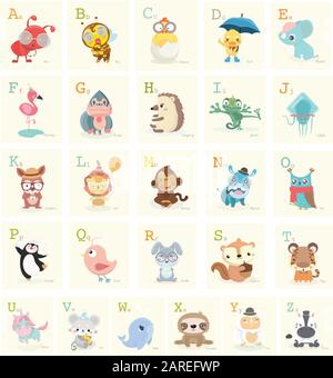 Süßes Tier-Alphabet für die Kindererziehung. Stock Vektor