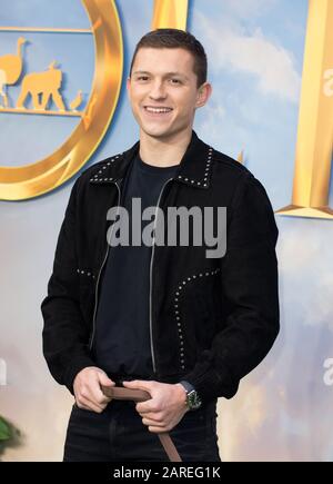 Tom Holland Kommt für die spezielle Vorführung von Dolittle, Leicester Square London. Stockfoto