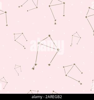 Sternbilder: Nahtlose Muster, Horoskop, Dekoration. Geeignet für Kinder, Kinder und Babys. Astrologische Zeichen im Hintergrund. Symbole für den Astrol Stock Vektor