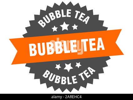 Bubble Tea Schild. Kreisförmiges Band mit Bubble Tea Etikett. Runde Teeaufkleber Stock Vektor