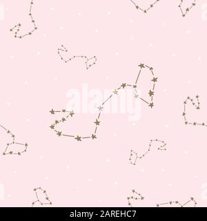 Sternbilder: Nahtlose Muster, Horoskop, Dekoration. Geeignet für Kinder, Kinder und Babys. Astrologische Zeichen im Hintergrund. Symbole für den Astrol Stock Vektor