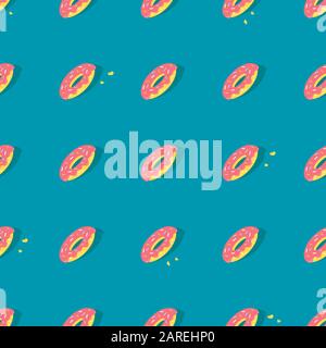 Vektor-nahtloses Muster mit flachen Doughnuts auf blauem Hintergrund. Stock Vektor