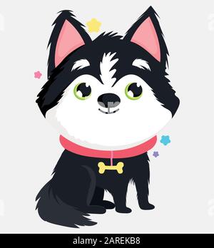 Süßer sibirischer Husky-Hund Domestic Cartoon Animal, Haustiere Vektorgrafiken Stock Vektor
