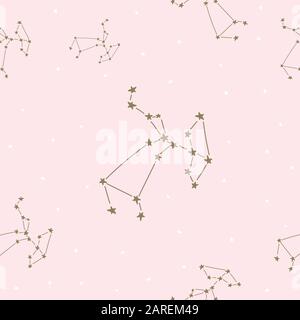Sternbilder: Nahtlose Muster, Horoskop, Dekoration. Geeignet für Kinder, Kinder und Babys. Astrologische Zeichen im Hintergrund. Symbole für den Astrol Stock Vektor