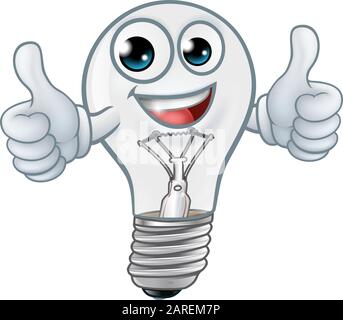 Glühlampe Zeichentrickfigur Glühbirne Maskottchen Stock Vektor