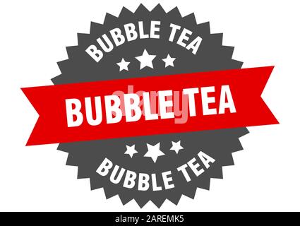 Bubble Tea Schild. Kreisförmiges Band mit Bubble Tea Etikett. Runde Teeaufkleber Stock Vektor