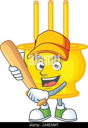Sportives, lächelndes chinesisches Goldreizen-Zeichentrickmaskottchen mit Baseball Stock Vektor