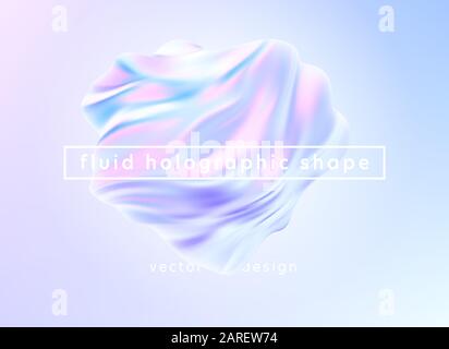 Trendige, realistische Muster mit holografischer 3D-Form auf blauem Hintergrund für Bannerdesign. Hintergrund der Flüssigkeitsform. Regenbogenhintergrund. Designvorlage Stock Vektor