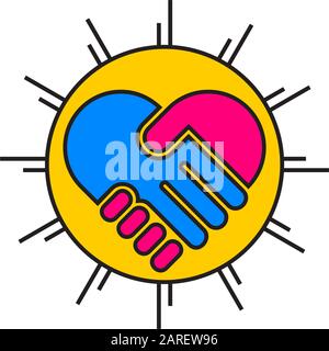 Symbolvektor der Einheit Hand schüttelt das geometrische Design Stock Vektor