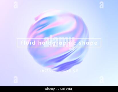 Trendige, realistische Muster mit holografischer 3D-Form auf blauem Hintergrund für Bannerdesign. Hintergrund der Flüssigkeitsform. Regenbogenhintergrund. Designvorlage Stock Vektor
