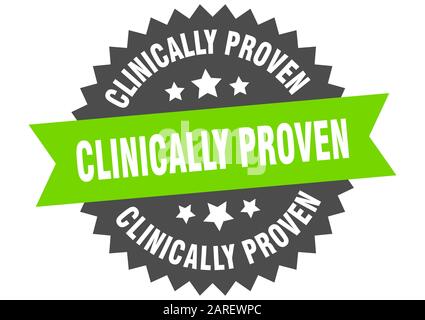 Klinisch bewährtes Zeichen. Klinisch bewährtes Rundband-Etikett. Rund klinisch erwiesener Aufkleber Stock Vektor