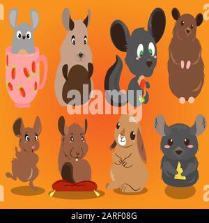 Wilde Nagetier-Set, Chipmunk, Chinchilla, Hamster, Squirrel, Rabbit, Cavy Vector Illustration Stock Vektor