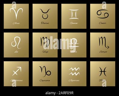 Vektorsatz mit Symbolen mit Tierkreiszeichen Stock Vektor