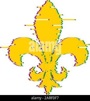 Fleur de LIS. Heraldische Lilie. Symbol „Mardi Gras“. Glitch-Effekt Stock Vektor