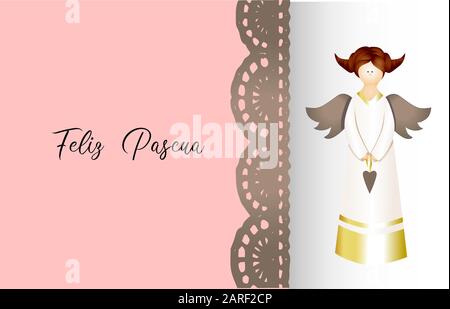 Osterkarte. Ostersonntag. Zärtlicher Hintergrund mit Blumen. Vertikales Format. Übersetzung aus Spanisch: Frohe Ostern. Stock Vektor