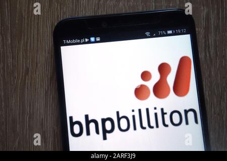 Das BHP Billiton Logo wird auf einem modernen Smartphone angezeigt Stockfoto