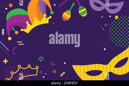 Mardi Gras Party Grußkarte oder Einladungskarte. Karnevalshintergrund für den traditionellen Urlaub oder das fest. Stock Vektor