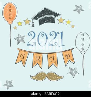 Die GRADUIERUNG Klasse von 2018. Stilisierte Retro Karte. Herzlichen Glückwunsch Absolventen. Vector Illustration Stock Vektor