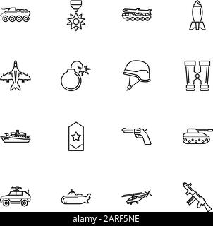 Military, war, Army Battle Outline Icons Set - Black Symbol auf weißem Hintergrund. Military, war, Army Battle Simple Illustration Symbol linierte Simplicit Stock Vektor