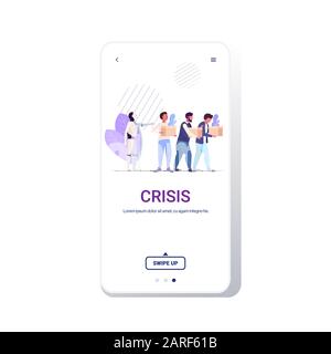 Roboter hat Geschäftsleute von der Arbeit ferngetreten moderner Roboterfigur ersetzt Geschäftsleute künstliche Intelligenz Domination Konzept Smartphone-Bildschirm mobile App Kopie Raum Vektor Illustration Stock Vektor