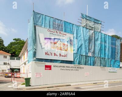 Singapur. Januar 2020. Die Renovierung des Gebäudes des Singapore Philatelic Museum Stockfoto