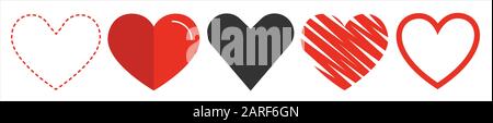 Hearts Icon Kollektion. Live-Übertragung von Videos, Chats, "gefällt mir"-Angaben. Sammlung von Herzillustrationen, Symbol für Liebeskolben. Stock Vektor