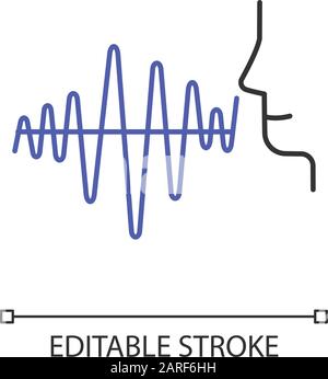 Lingelndes Smartphone, lineares Symbol. Mobile Sprachsteuerung. Befehl "Ton". Laute Lautstärke, Audiofrequenz. Dünne Linie. Kontursymbol. Vektor-Isol Stock Vektor