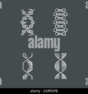 Kreidesymbole der DNA-Spiralketten gesetzt. Desoxyribonukleinsäure, Nukleinsäure-Helix. Spiralstränge. Chromosom. Molekularbiologie. Genetisches Code. Genetik. Med Stock Vektor