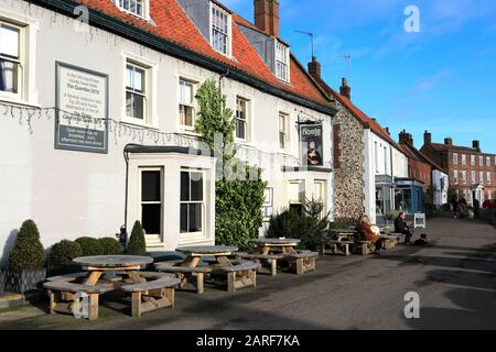 Blick auf Burnham Market Village, North Norfolk, England, Großbritannien Stockfoto