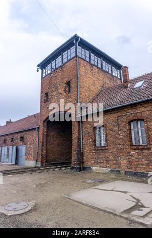 Eintritt in Auschwitz II-Birkenau, Ofiar Niemieckiego Faszyzmu, Brzezinka, Polen Stockfoto